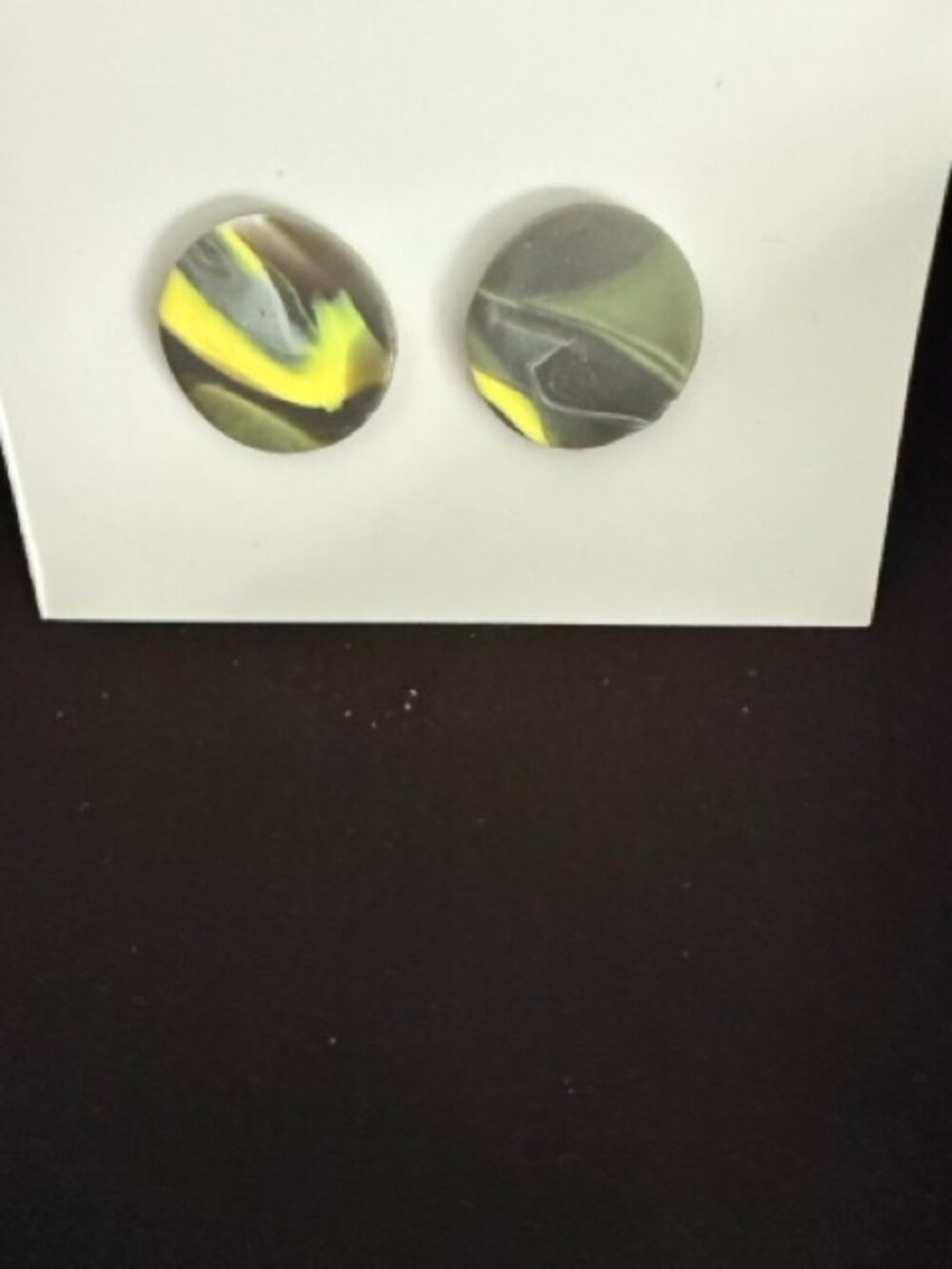 Pair of flat, polymer clay stud earrings with a modern swirl pattern never worn